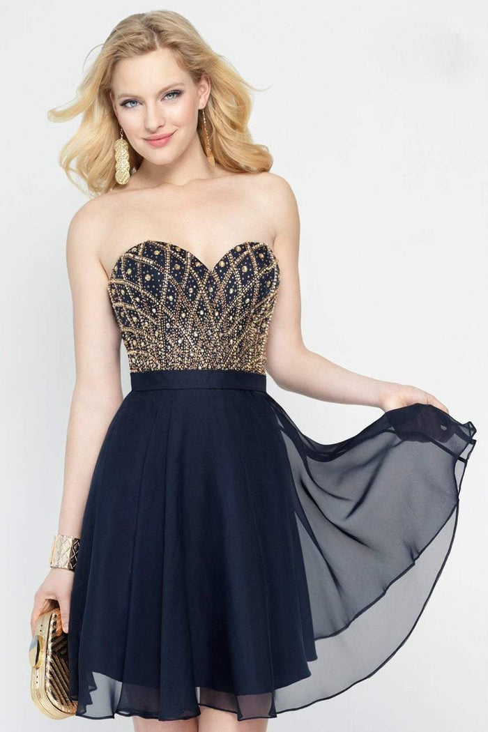 Alyce Paris - 46573 Bejeweled Sweetheart A-line Dress - 1 pc Navy Gold in Size 10 Available CCSALE 10 / Navy/Gold