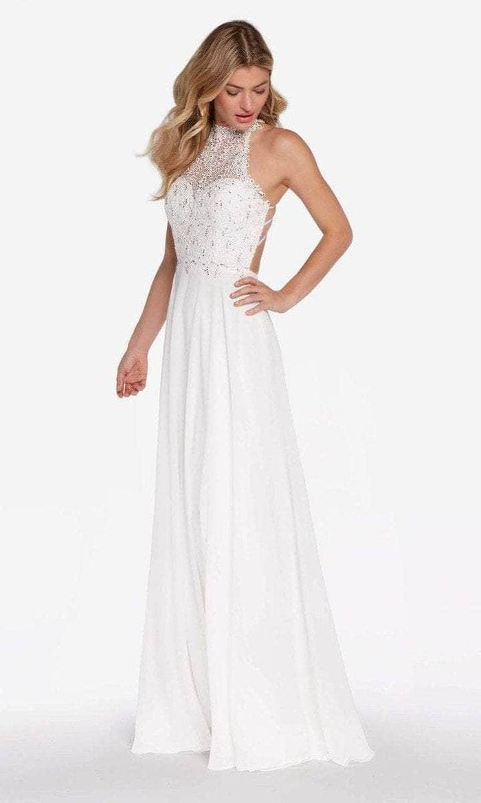 Alyce Paris - 60061 Beaded Lace Bodice Strappy Open Back Chiffon Gown CCSALE 00 / Diamond White