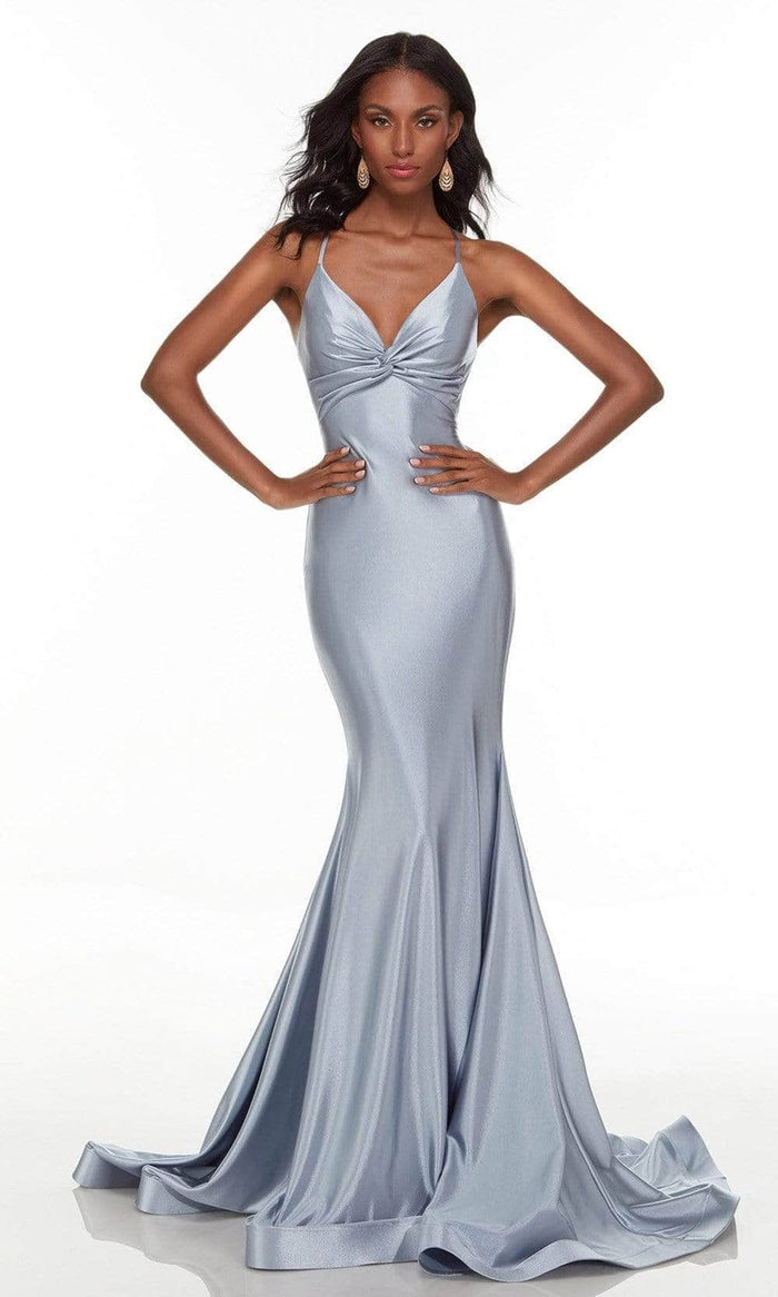 Alyce Paris - 61168 Knot Style Metallic Evening Gown Prom Dresses 000 / Dark French Blue