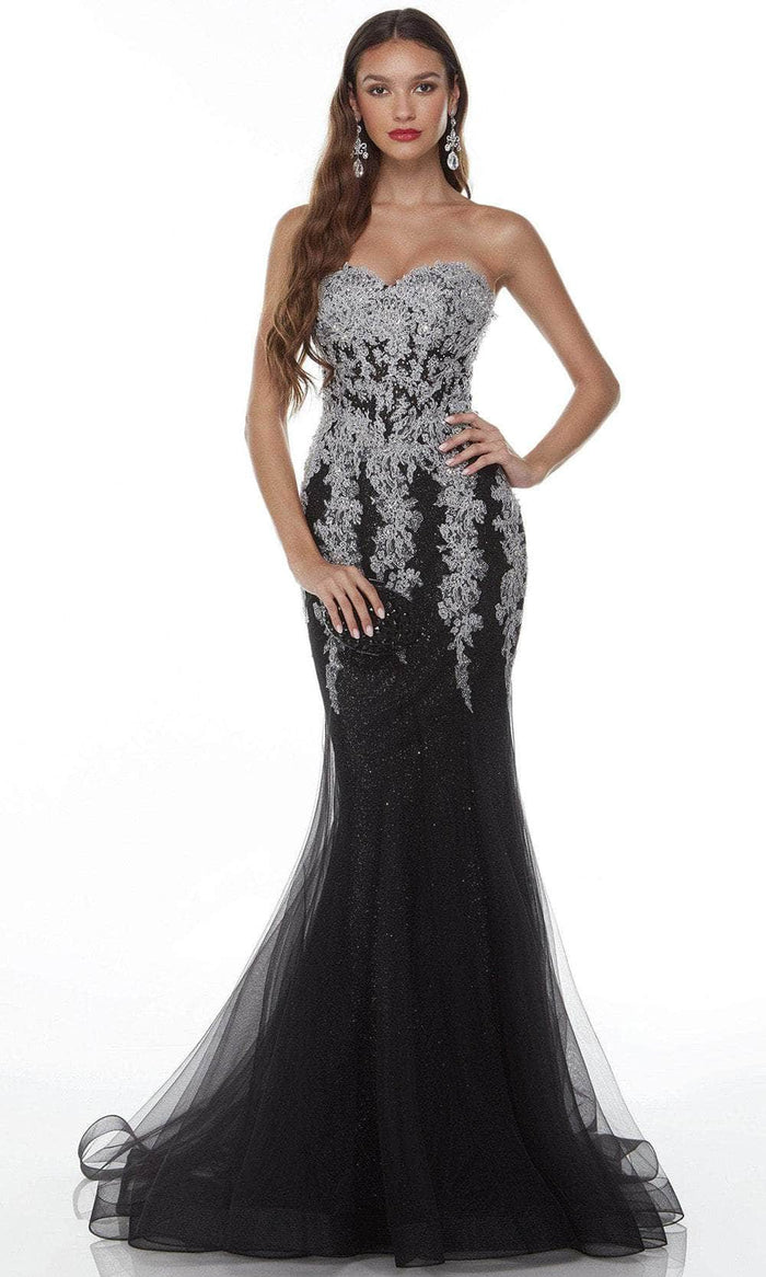 Alyce Paris 61222 - Embellished Strapless Evening Dress Special Occasion Dress 000 / Silver/Black