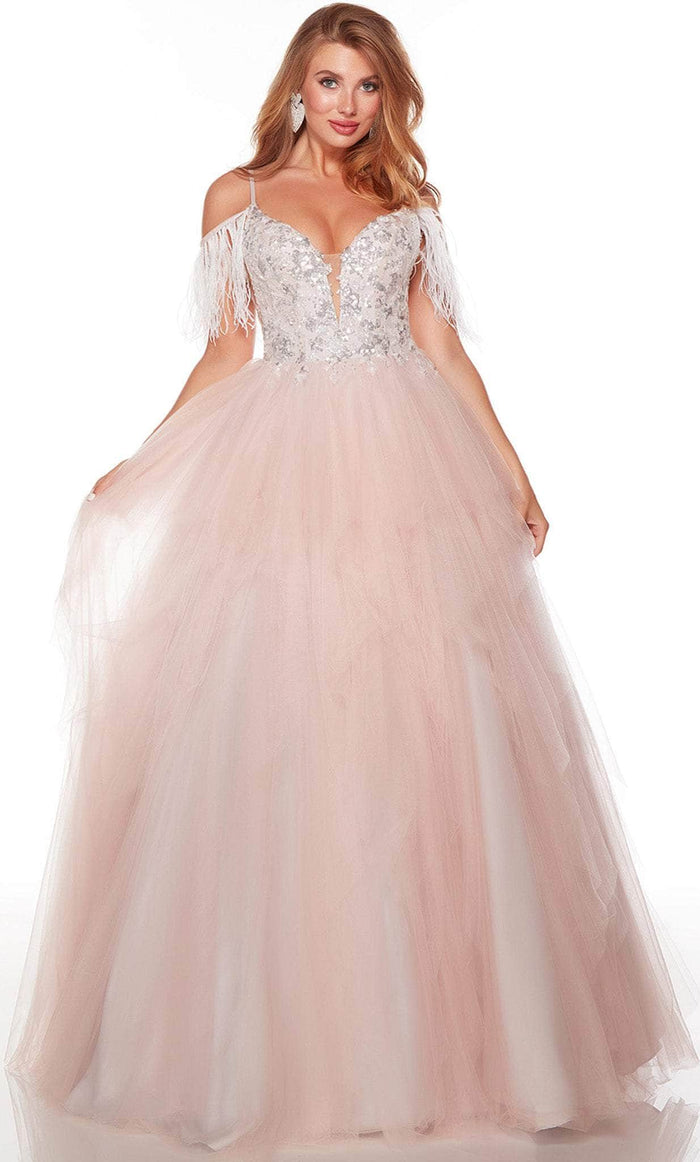 Alyce Paris 61310 - V-Neck Layered Tulle Ballgown Ball Gowns 000 / Mademoiselle-Light Silver