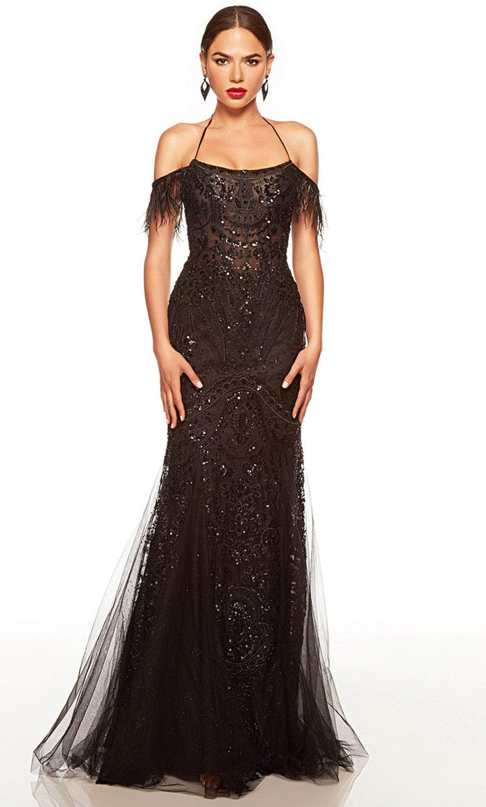 Alyce Paris 61416 - Beaded Lace Scoop Neck Prom Gown Evening Dresses 000 / Black