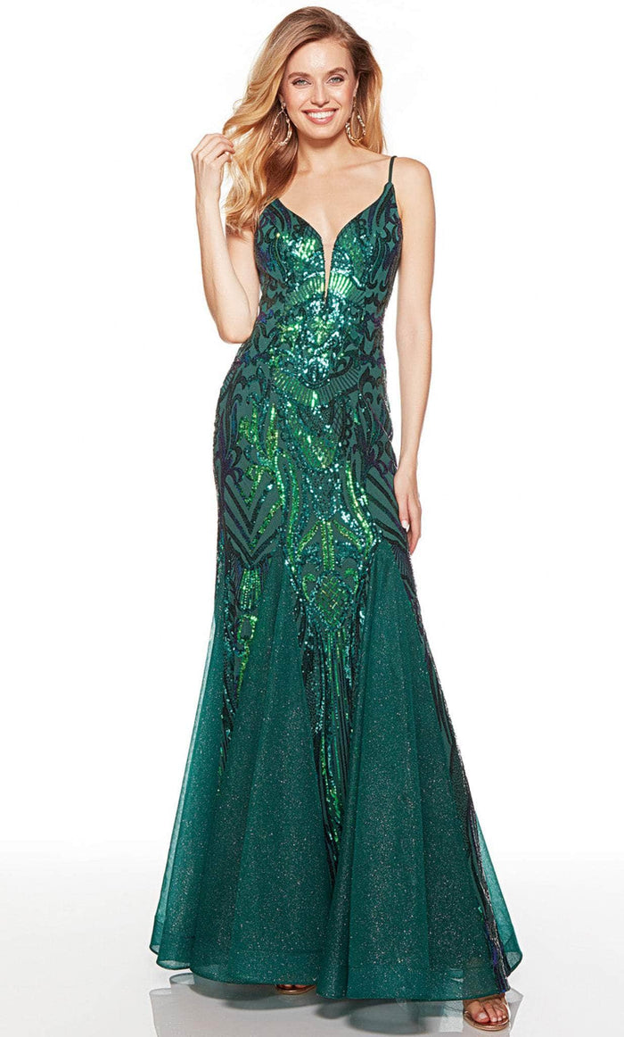 Alyce Paris 61420 - Plunging V-Neck Godets Prom Gown Special Occasion Dress 0 / Pine