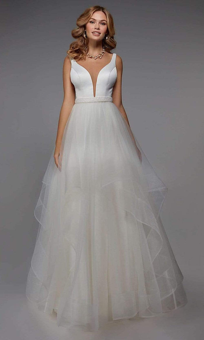 Alyce Paris - 7022 V Neck Organza Bridal Gown Wedding Dresses 00 / Ivory