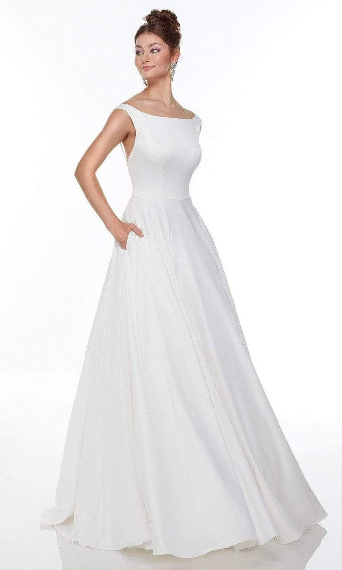 Alyce Paris - 7054 Bateau Minimalist Voluminous Gown Wedding Dresses 000 / Diamond White