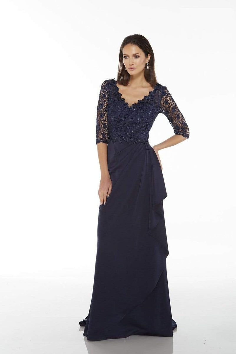 Alyce Paris - Beaded Lace V Neck Quarter Sleeve Wrap Gown 27242 ...