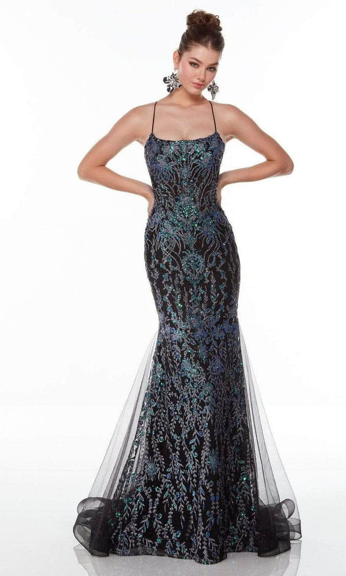 Alyce Paris - Glitter Tulle Trumpet Evening Gown 61200 - 1 pc Chameleon In Size 2 Available CCSALE 2 / Chameleon