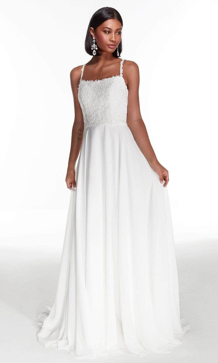 Alyce Paris - Laced Straight-Across Bridal Gown 7018 - 1 pc Diamond White In Size 0 Available CCSALE 0 / Diamond White