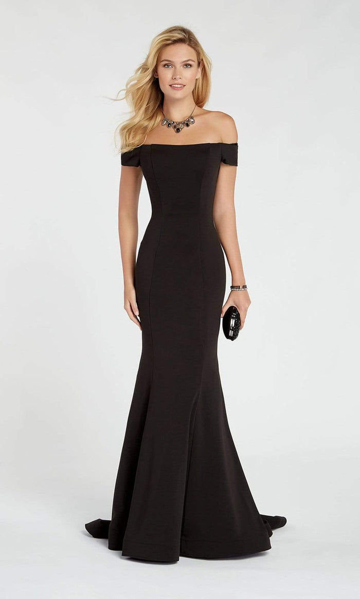 Alyce Paris - Off Shoulder Jersey Mermaid Evening Gown 60294 - 2 pcs Navy in Size 4 and 10 and 1 pc Black in Size 8 Available CCSALE 4 / Black