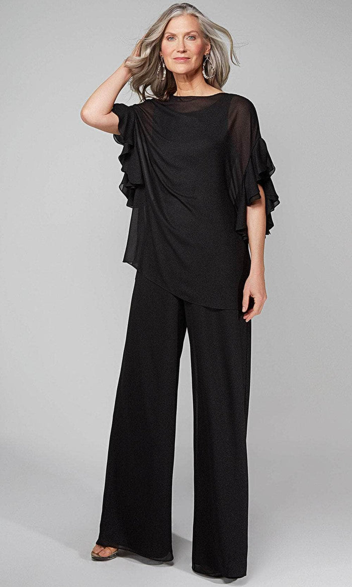 Alyce Paris - Ruffled Sleeve Formal Jumpsuit 27633 - 1 pc Black In Size 20 Available CCSALE 20 / Black