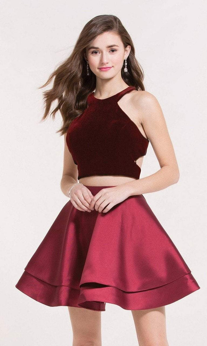 Alyce Paris - Two Piece Velvet Bodice Halter Dress 2648 - 1 pc Wine In Size 00 Available CCSALE 00 / Wine