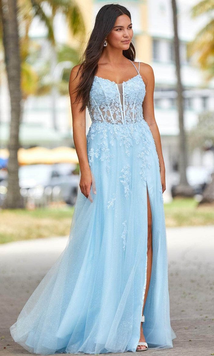 Amarra 88546 - Embellished Corset Bodice Prom Gown Special Occasion Dress 00 / Light Blue