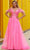 Amarra 88597 - Feathered Cold Shoulder Prom Gown Special Occasion Dress 00 / Neon Pink