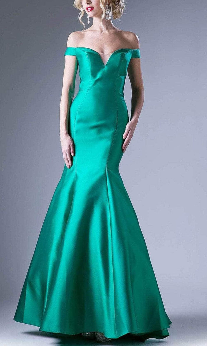 Andrea and Leo 84076 - Off Shoulder Satin Mermaid Prom Dress Special Occasion Dress 2 / Green