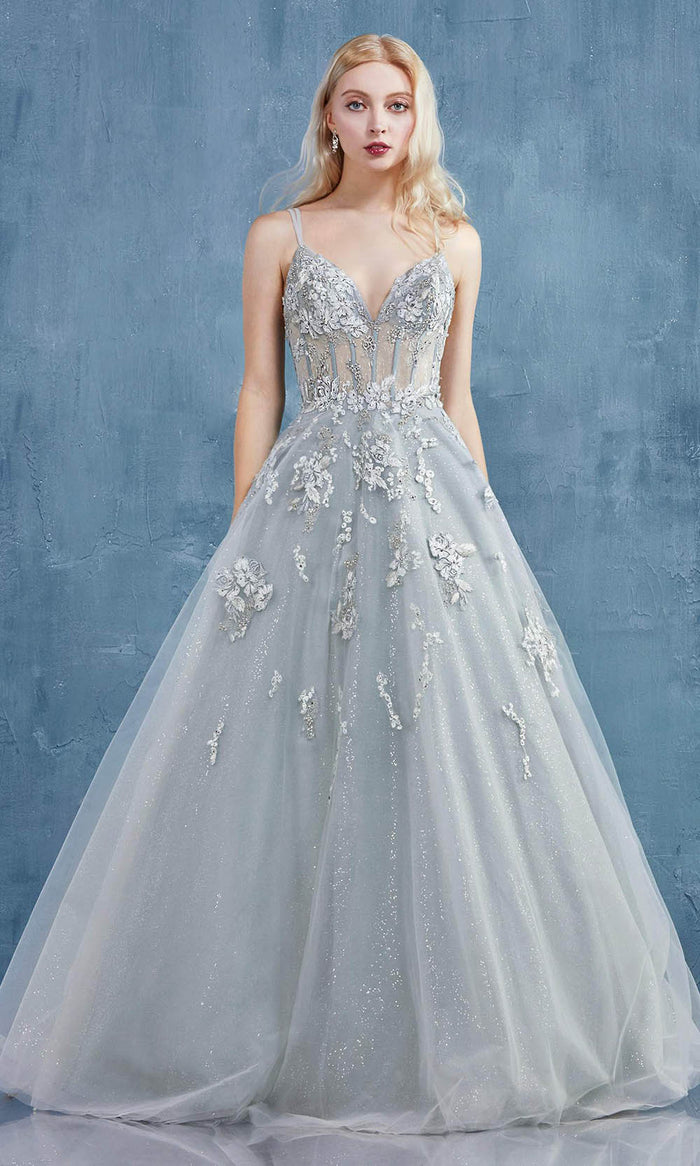 Andrea and Leo - A0892 Corset Floral and Glittered Voluminous Gown ...