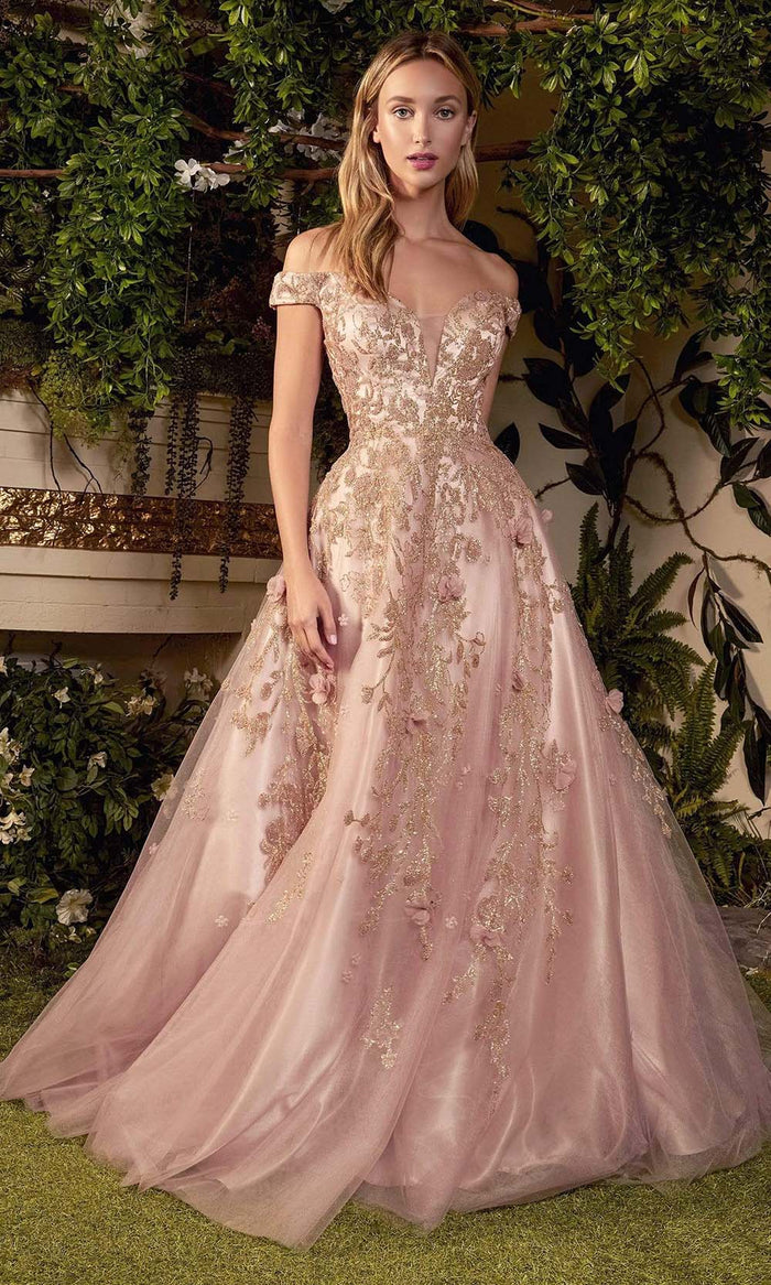 Andrea and Leo - A1056 Sequin Off Shoulder Ballgown Evening Dresses 2 / Rose Gold