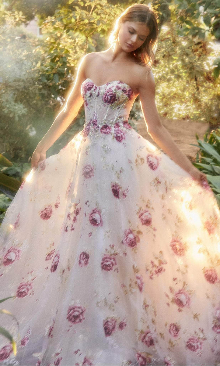 Andrea and Leo A1133 - Strapless Floral Printed Ballgown – Couture Candy