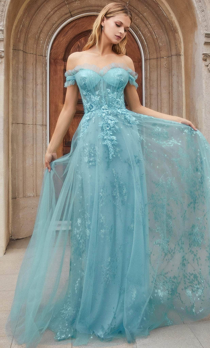 Andrea and Leo A1154 - A-line Tulle Off Shoulder Dress Special Occasion Dress 2 / Cerulean Blue