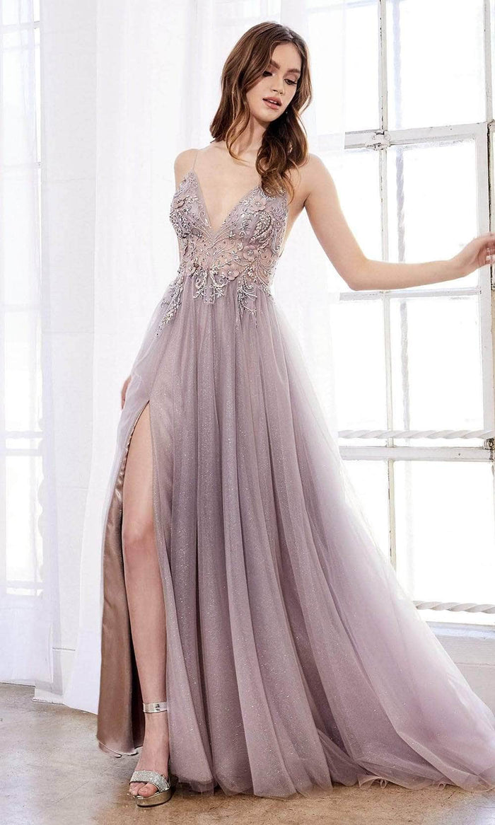 Andrea and Leo - Embellished V Neck Prom Gown A0850 - 2 pc Blush-Mauve In Size 2 and 4 Available CCSALE