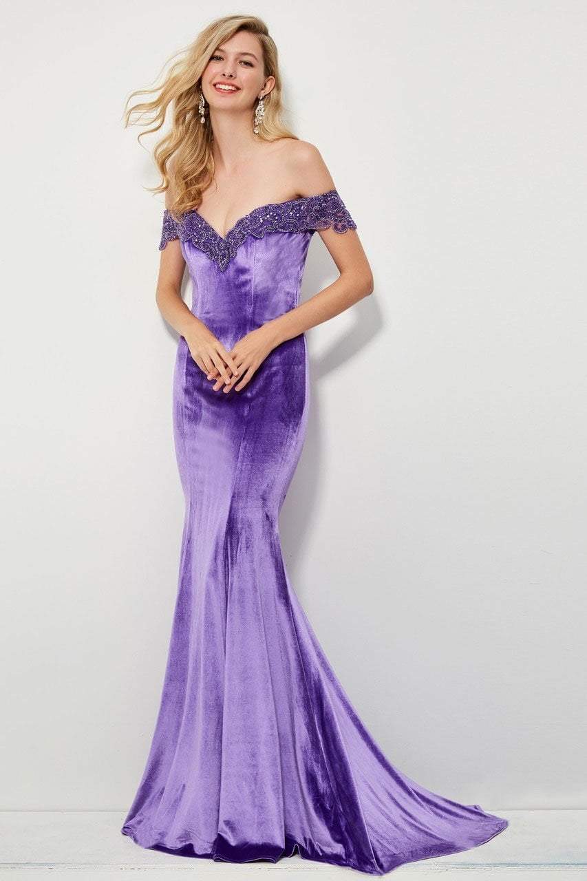 Angela & Alison - 81085 Beaded Off-Shoulder Velvet Mermaid Dress ...