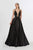 Angela & Alison - 91027 Beaded Illusion Trimmed Plunging Gown Special Occasion Dress 0 / Black