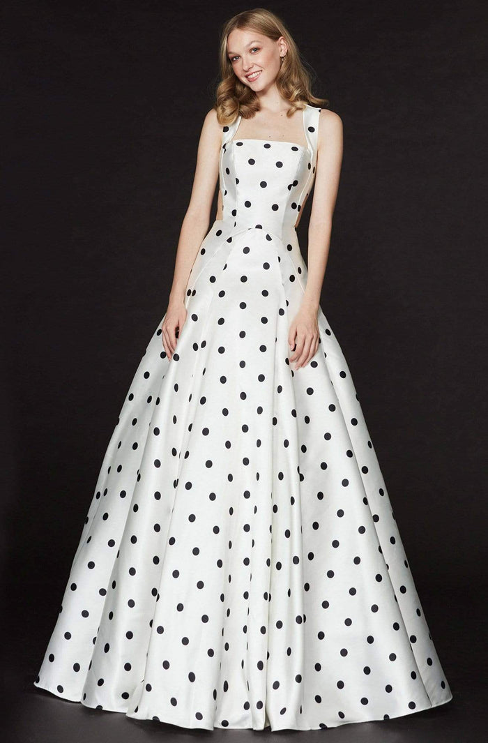 Angela & Alison - 91053 Sleeveless Polka Dot Mikado Ballgown Ball Gowns 0 / Ivory