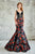 Angela & Alison Floral Print V-Neck Cutout Illusion Long Evening Gown 771030 CCSALE 4 / Black / Floral