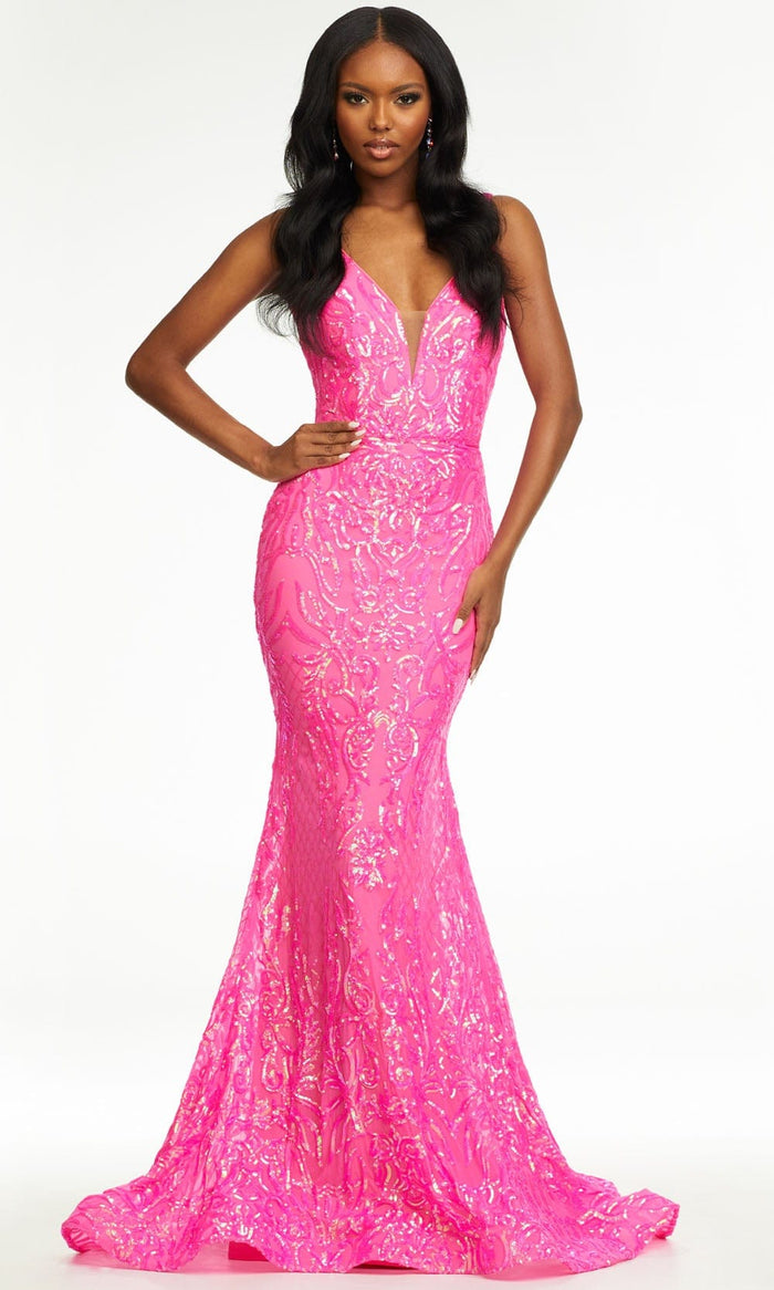 Ashley Lauren - 11113 Sequin Motif Long Gown Prom Dresses 0 / Baby Pink