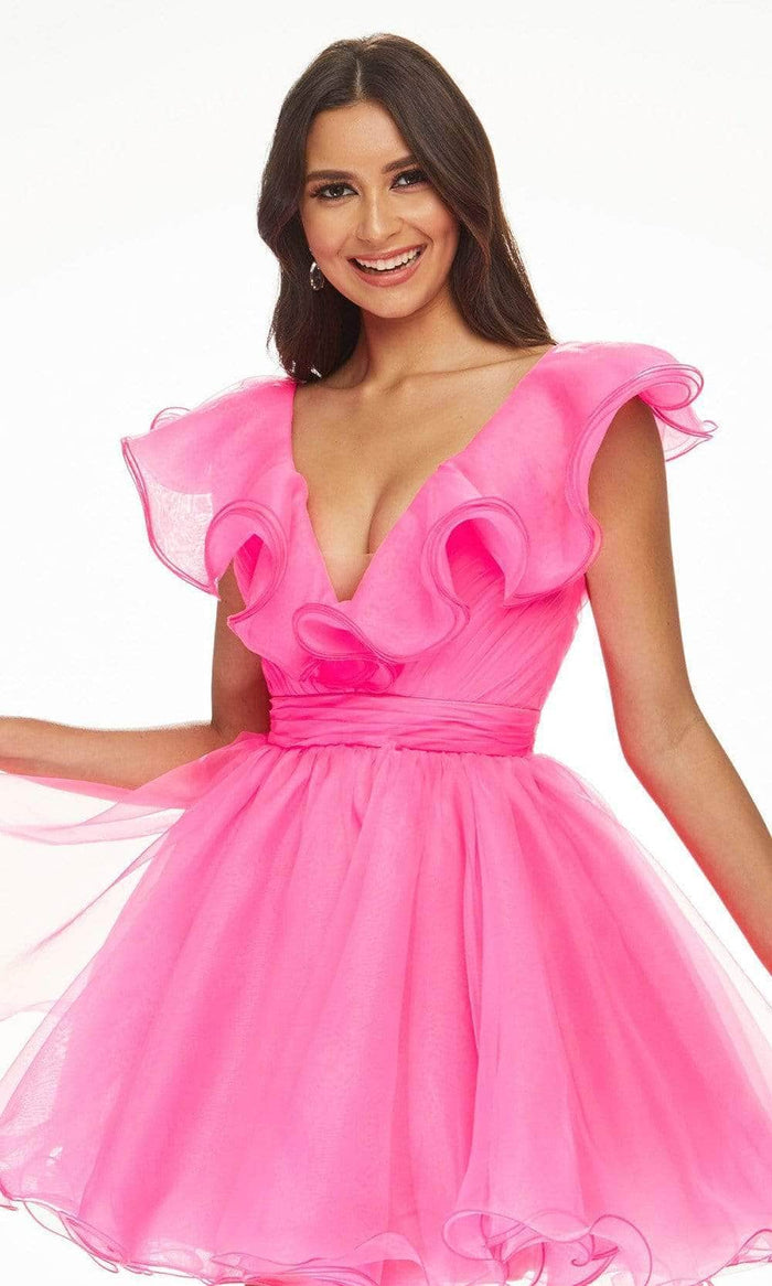 Ashley Lauren - Ruffle Draped Cocktail Dress 4464 - 1 pc Hot Pink In Size 8 Available CCSALE 8 / Hot Pink