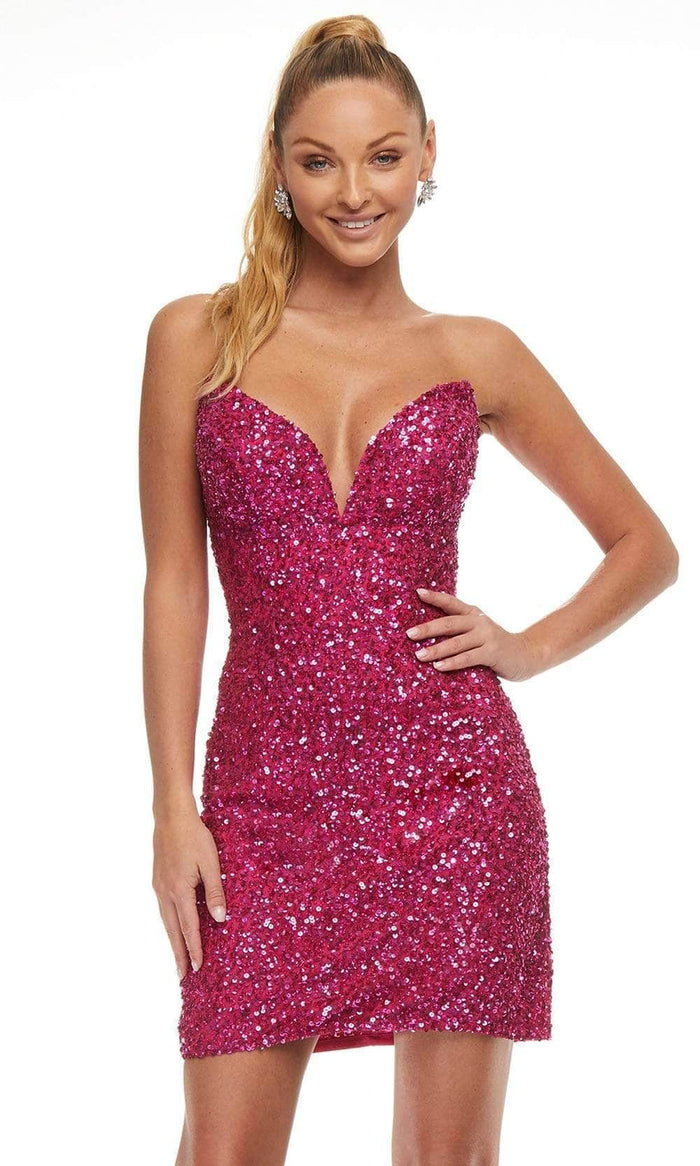 Ashley Lauren - Sequined Cocktail Dress 4474 - 1 pc Fuchsia In Size 6 Available CCSALE 6 / Fuchsia