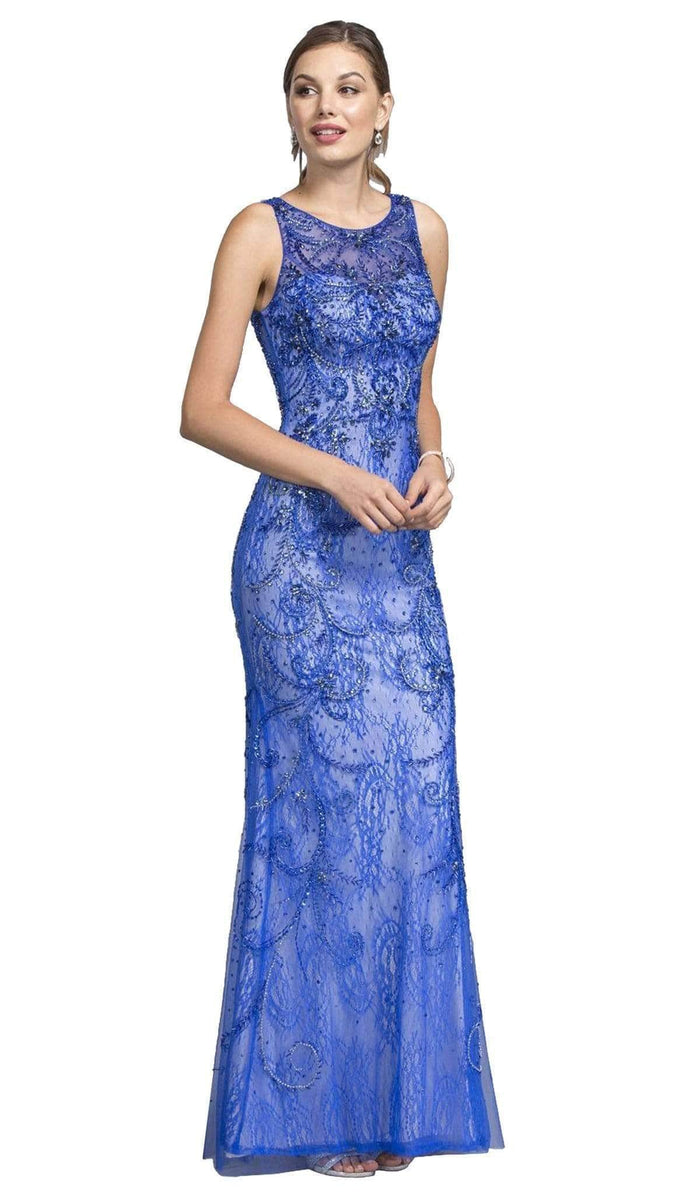 Aspeed Design - Beaded Illusion Sheath Prom Dress L1940 - 1 pc Royal In Size XS Available CCSALE XS / Royal