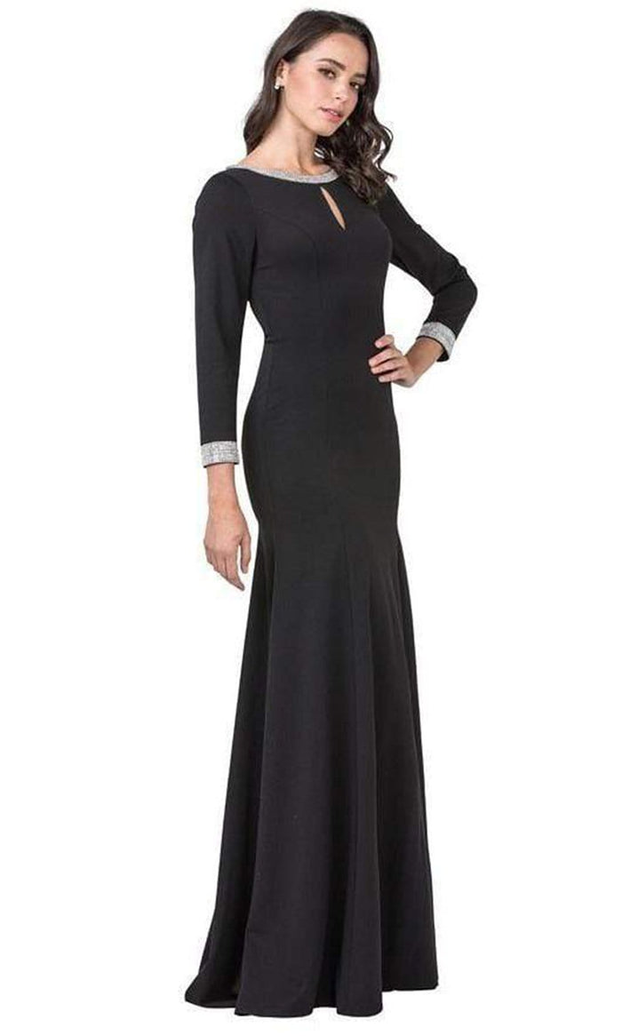 Aspeed Design - D374 Jewel-Trimmed Long Sleeve Dress Mother of the Bride Dresses XXS / Black