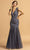 Aspeed Design - L2178 Cap Sleeve Scalloped V-Neck Long Dress Mother of the Bride Dresses XXS / Charcoal