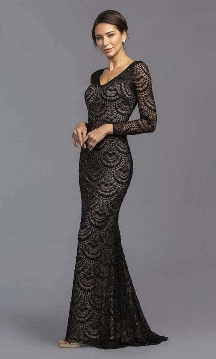 Aspeed Design - Scalloped Lace Formal Dress L2190 - 1 pc Black Nude In Size XS Available CCSALE XS / Black Nude