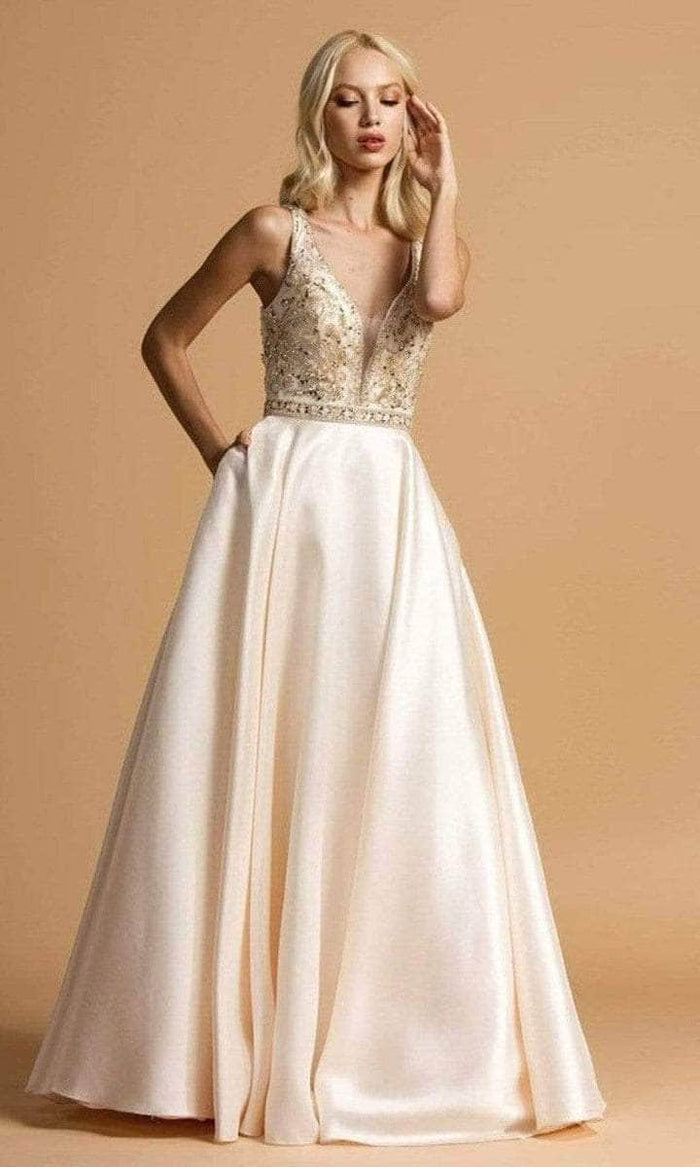 Aspeed Design - Scoop Back Satin Prom Dress L2183 - 1 pc Champagne In Size S Available CCSALE S / Champagne