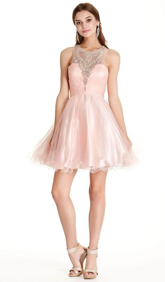 Aspeed Design - Short Illusion Halter Homecoming Dress S1872 - 1 pc Blush In Size XS Available CCSALE XS / Blush