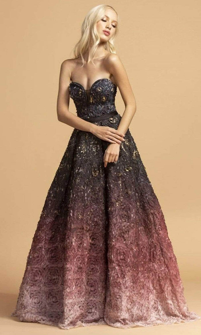 Aspeed Design - Strapless Floral Prom Ballgown L2188 - 2 pc Mauve Ombre In Size M and L Available CCSALE