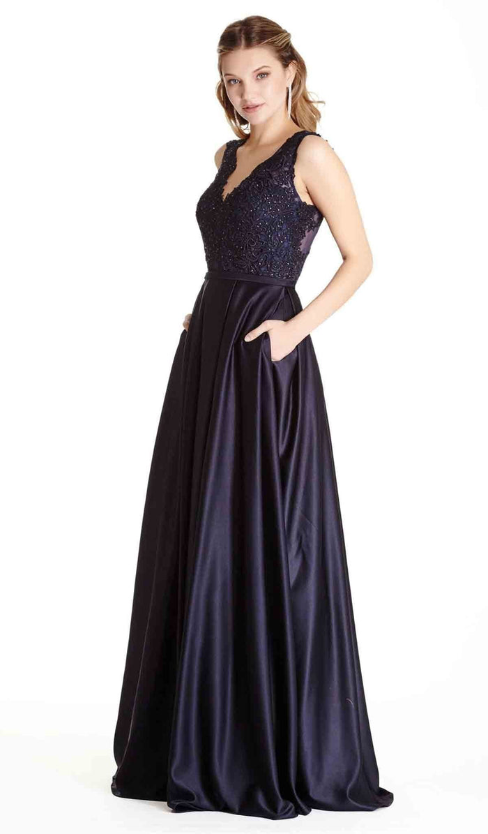 Beaded Lace V-neck A-line Evening Dress Dress XXS / Navy