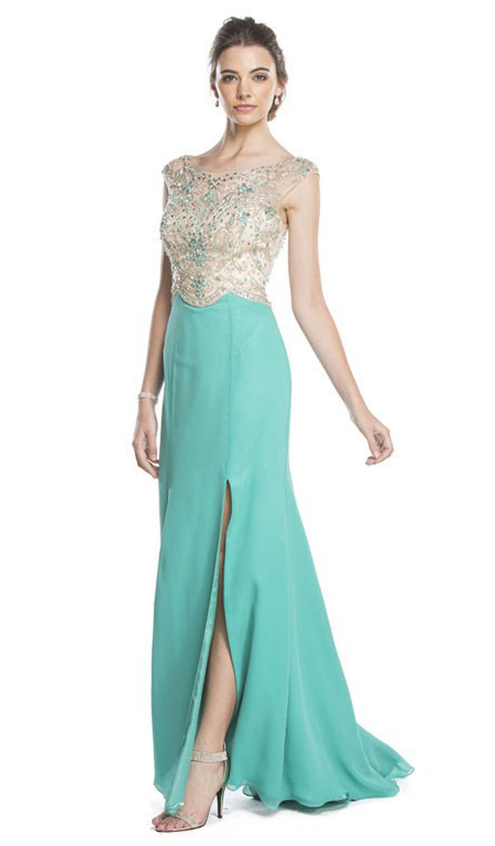 Beaded Scalloped Sheath Evening Dress Dress XXS / Jade