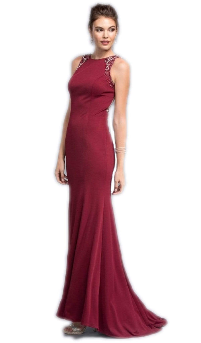 Bejeweled Sheath Prom Dress With Train Dress XXS / Burgundy