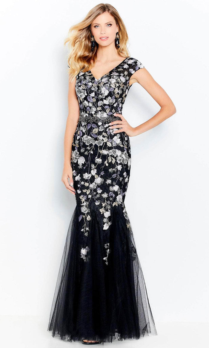 Cameron Blake 120608W - Floral Laced Formal Gown Evening Dresses 16W / Black/Multi