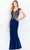 Cameron Blake 120619W - Inverted Basque Formal Gown Evening Dresses 16W / Navy Blue/Nude