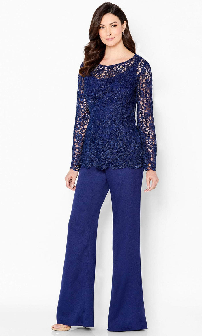 Cameron Blake 218611W - Embroidered Three-Piece Pantsuit Evening Dresses 16W / Navy