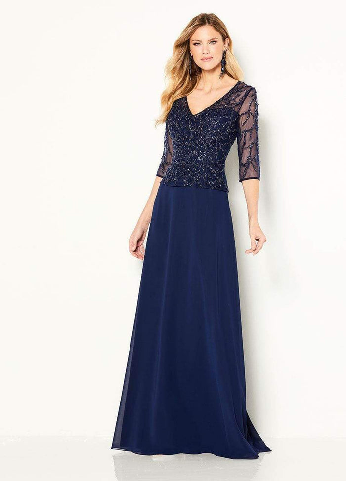 Cameron Blake - 219688W Beaded V-Neck A-Line Evening Dress Special Occasion Dress 16W / Navy