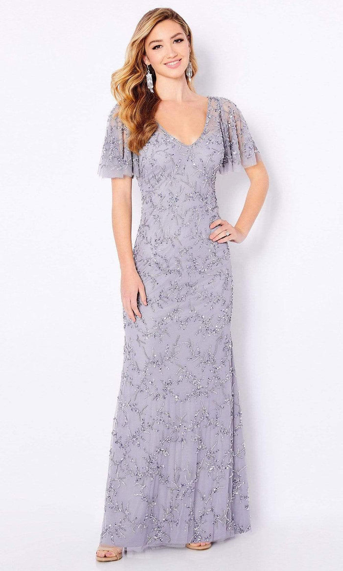 Cameron Blake - 221681 Beaded V Neck Long Sheath Dress Mother of the Bride Dresses 4 / Silver