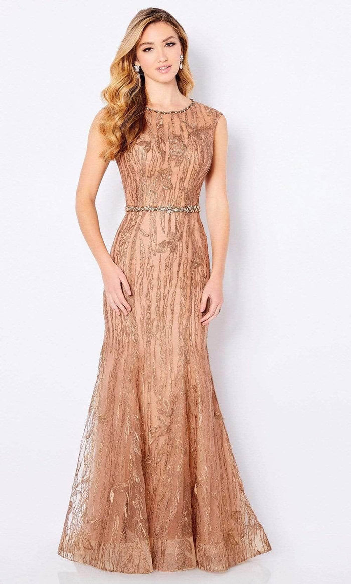 Cameron Blake - 221685 Foliage Motif Sheath Evening Dress Mother of the Bride Dresses 4 / Bronze