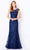 Cameron Blake - 221685 Foliage Motif Sheath Evening Dress Mother of the Bride Dresses 4 / Navy