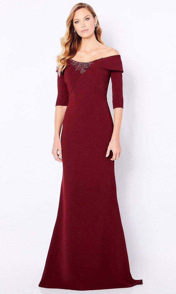 Cameron Blake - 221691 Fitted Off Shoulder Evening Dress Mother of the Bride Dresses 4 / Merlot