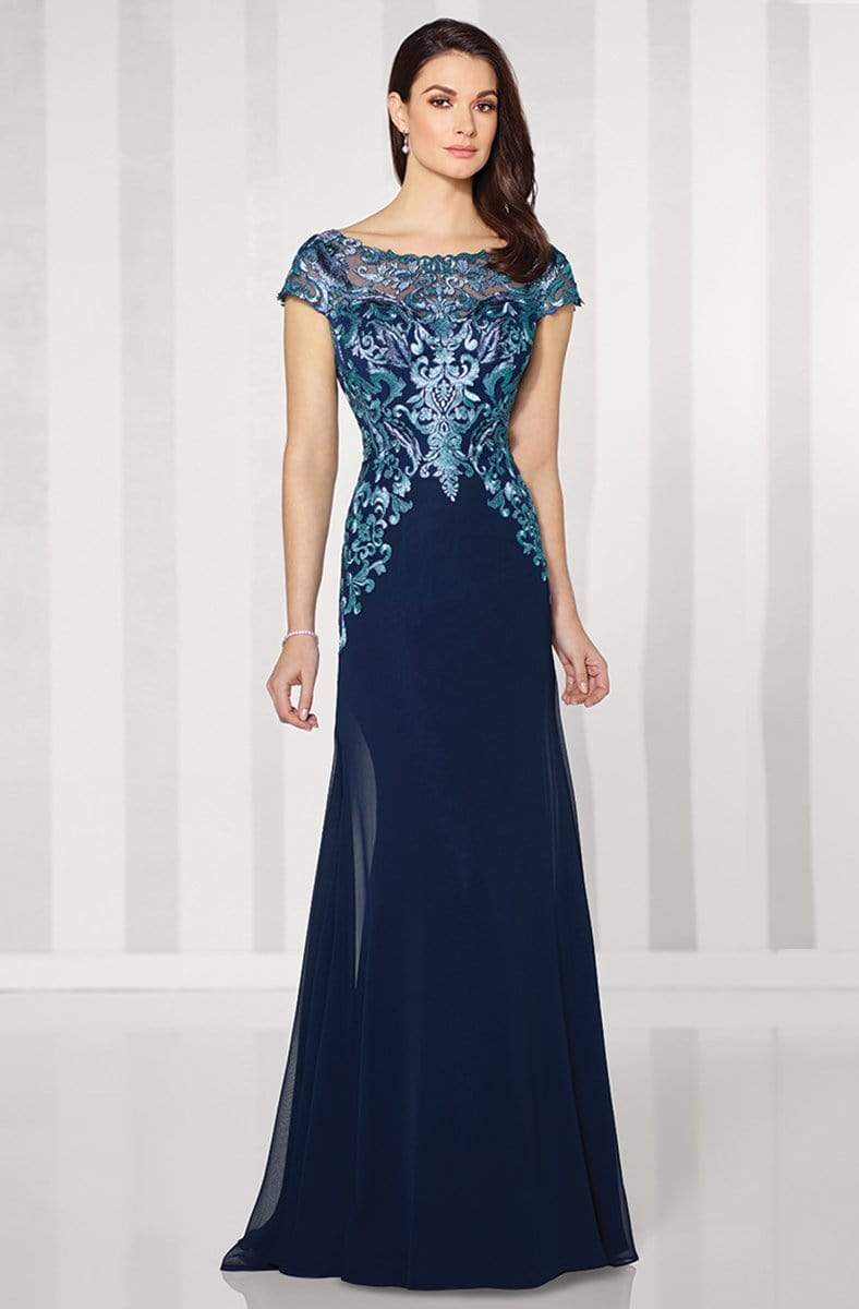 Cameron Blake - 216691 Illusion Bateau Appliqued Trumpet Dress ...