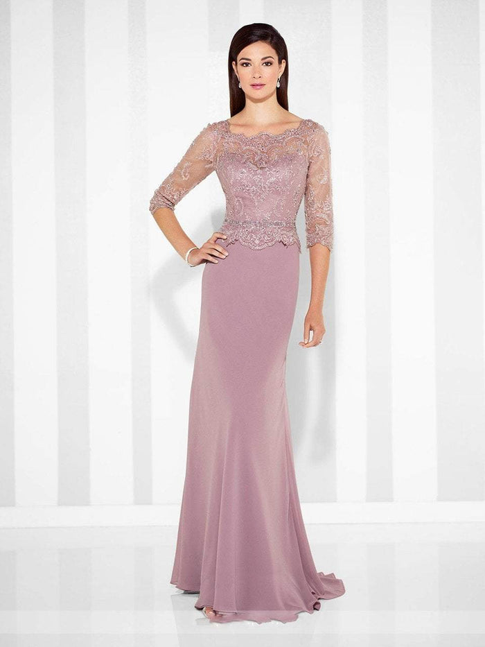 Cameron Blake by Mon Cheri - Quarter Sleeve Scalloped Lace Evening Gown 117617 - 1 pc Dark Aqua in Size 14 and 1 pc Pink Topaz in Size 18 Available CCSALE 4 / Pink Topaz